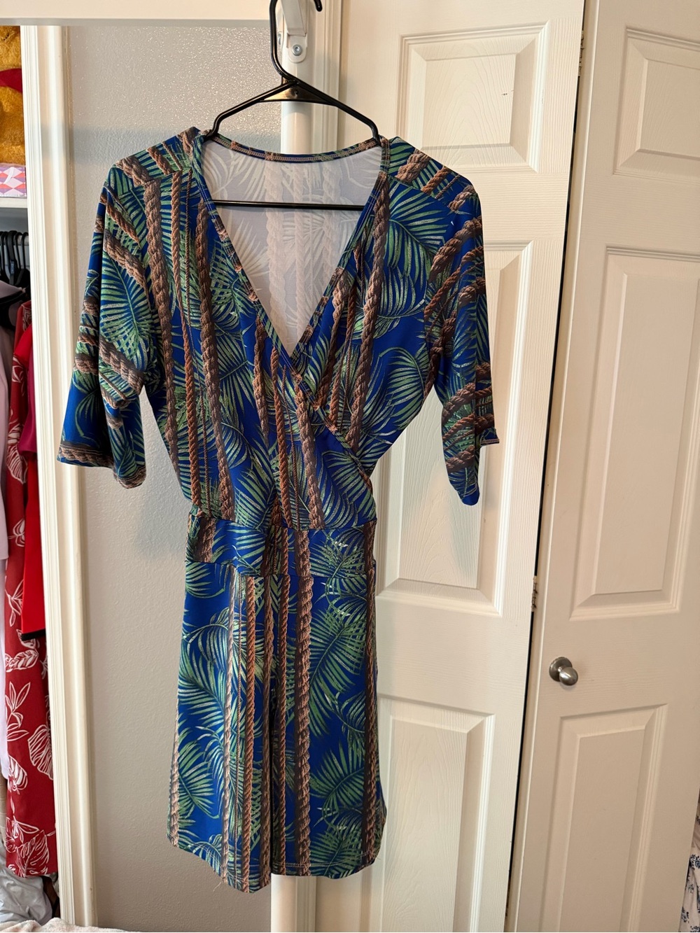 Tropical Blue Palm-Print Wrap Dress